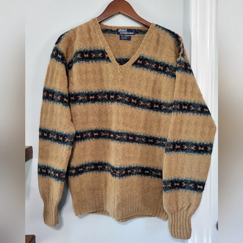 Polo by Ralph Lauren Vintage Hand Knit Camelhair/Wool Tan Sweater Men's Sz Large